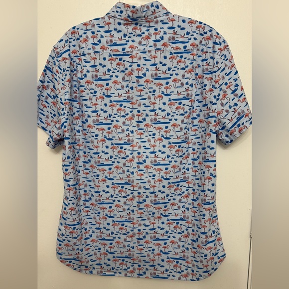 NWT J.Crew Men’s Short sleeve Button Down Shirt L Blue Flamingo Print NWT Cotton - Picture 6 of 9